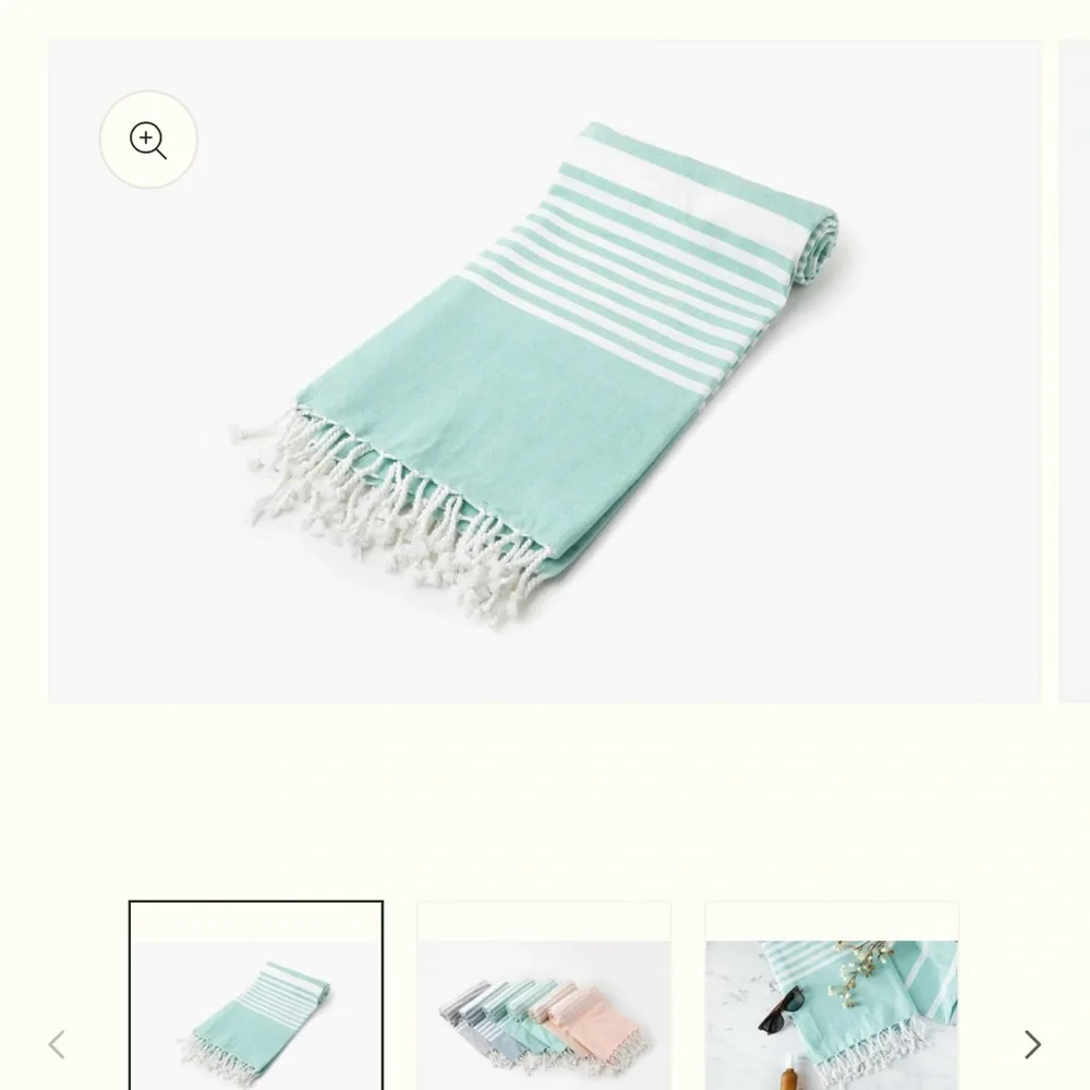 Striped Aqua and White Tasseled Towel